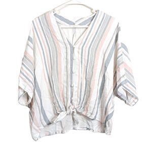 Sim & Sam Striped Blouse Womens XL Dolman Sleeve Button Down Casual Boho